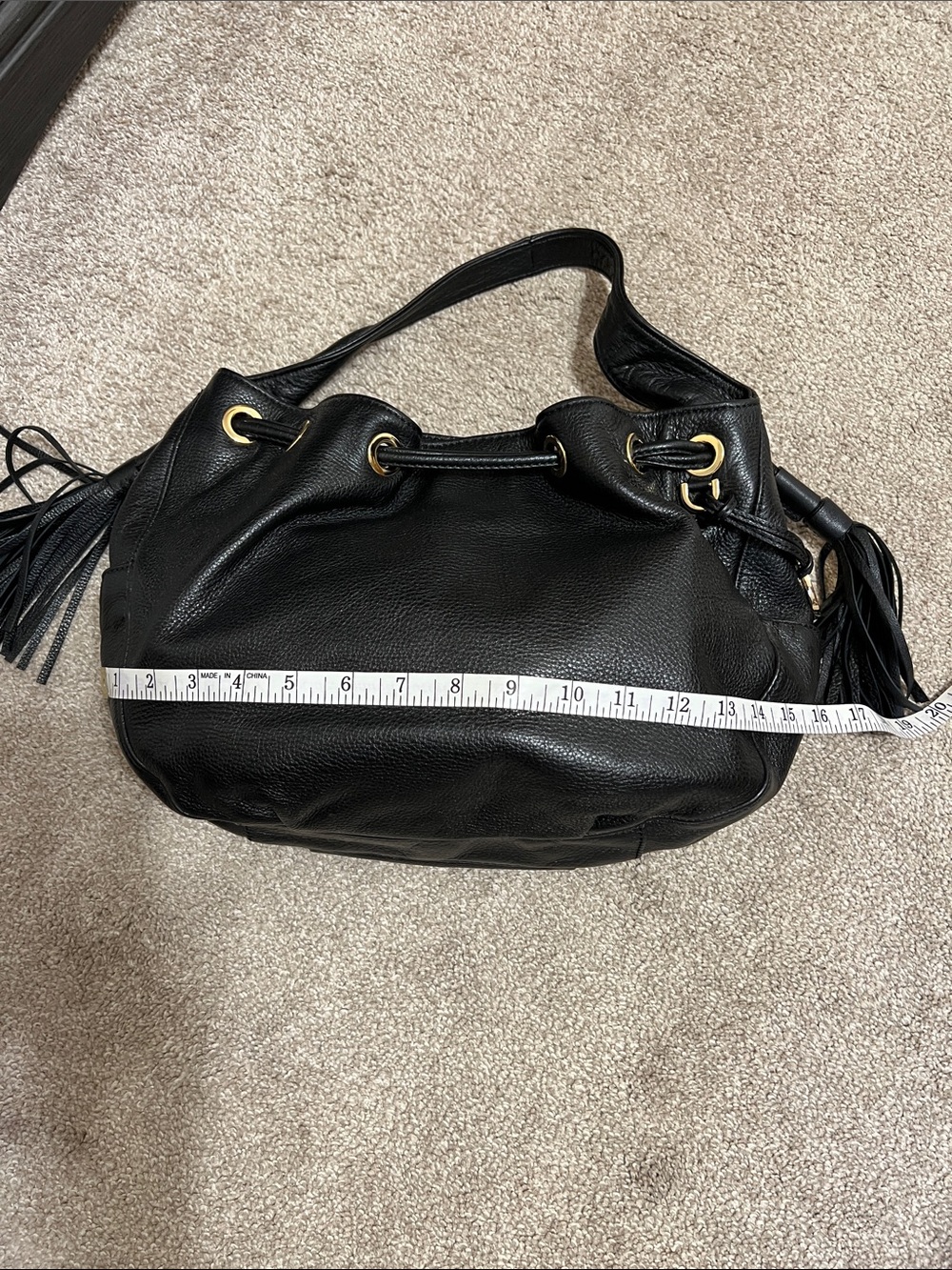 Michael Kors Black Pebbled Leather Drawstring Hobo with Gold MK Charm - Picture 9 of 11